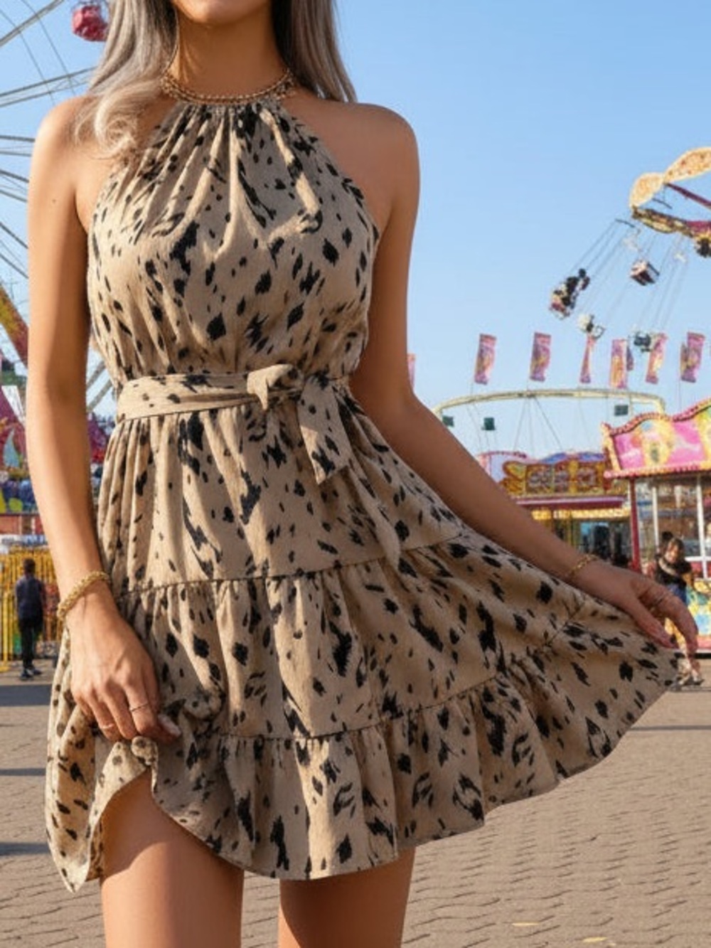 NWT Casual Leopard Print Ruffled Swing Dress XL
